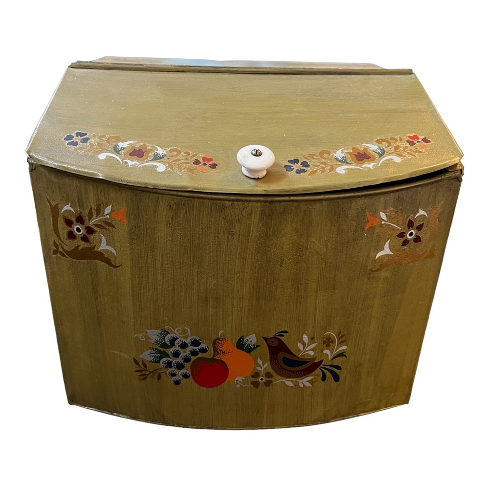 Vintage Dutch Tole Painting Metal Folk Art Bread Box